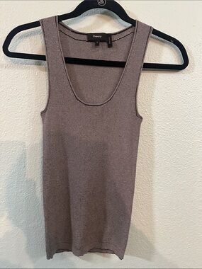 Theory Black Silver Metallic Stretch Knit Tank Top Sleeveless Size S